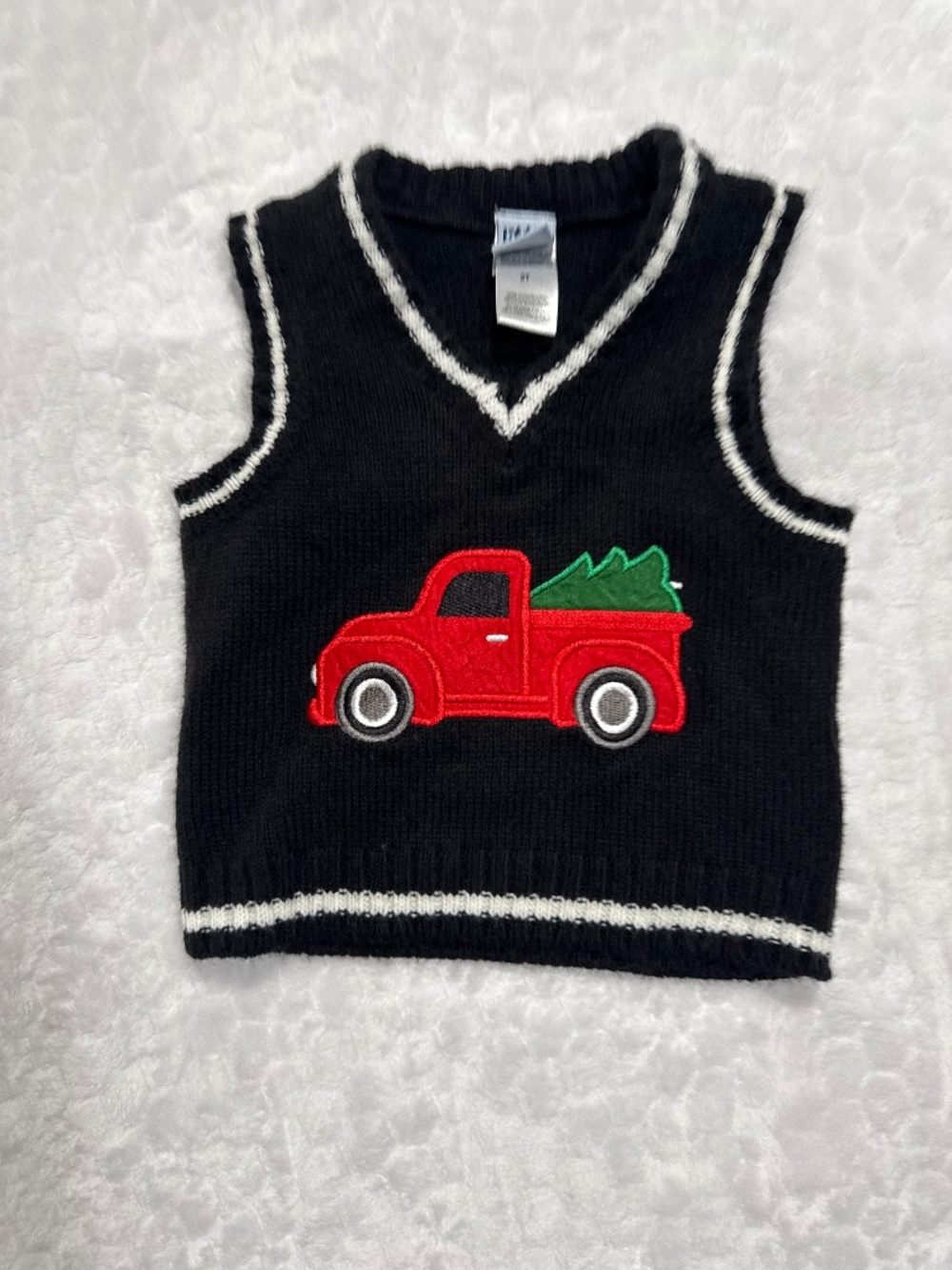 Little Lad Boys knit Vest Sweater black Red Christmas Tree Truck Toddler boys 2T